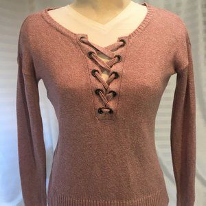 American Eagle Outfitters Long Sleeve Knit Pullover Lightweight Sweater Pink XS